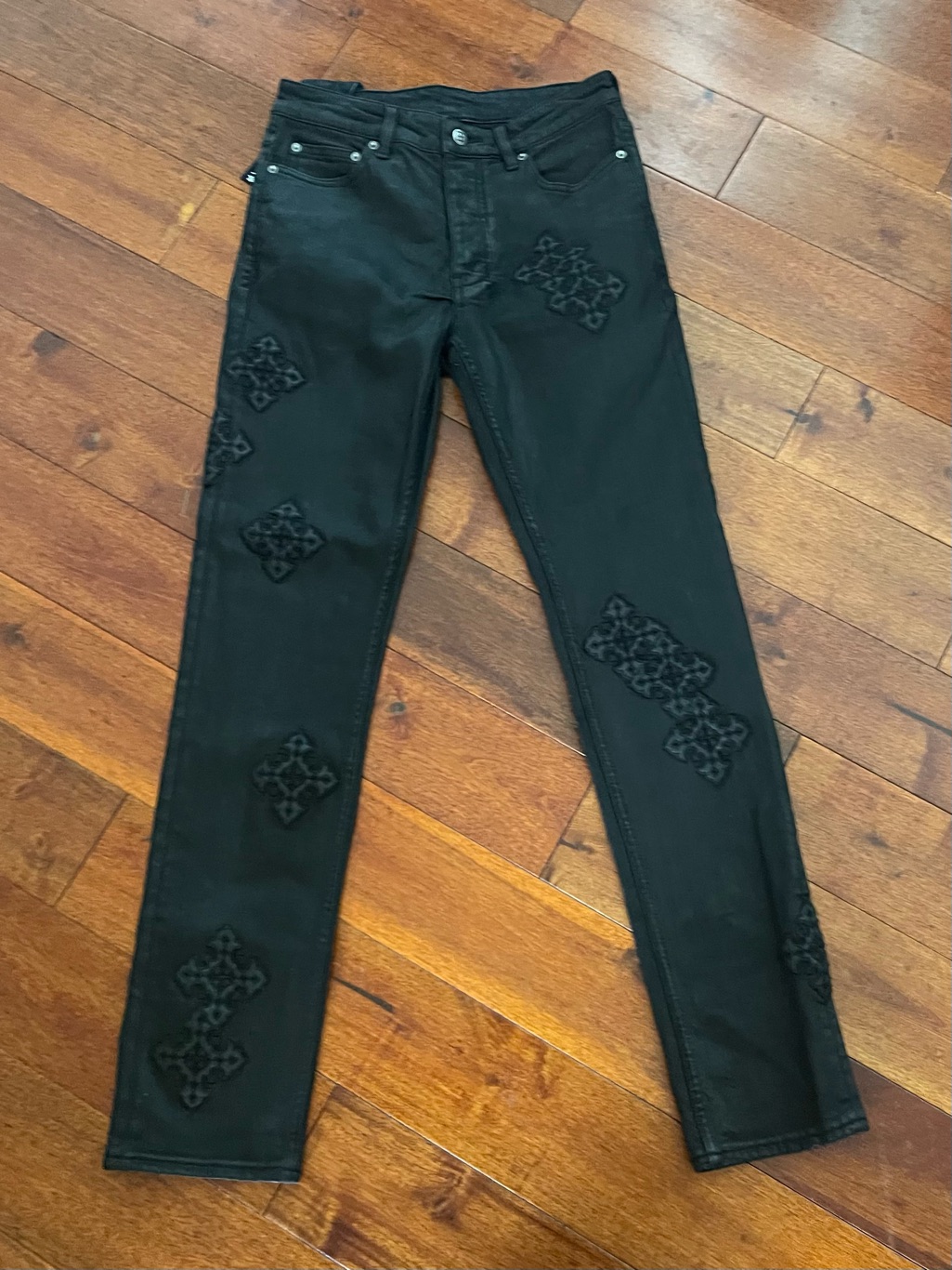Ksubi Black Skinny Jeans With Tonal Patch Motifs
